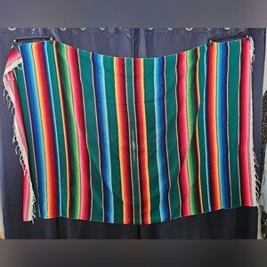 Vibrant Multicolor Mexican Throw Blanket - Green Base